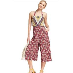 Xhilaration Funky Boho  Floral Print Halter Overall Jumpsuit Pockets - Small